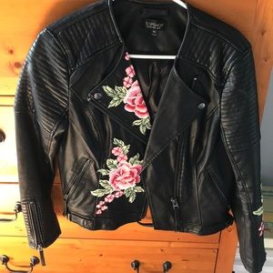 Topshop Artificial Leather + Floral Jacket